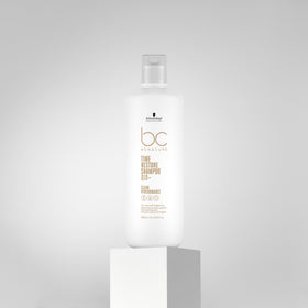 Schwarzkopf BC Bonacure Q10+ Time Restore Micellar Shampoo packaging on display.