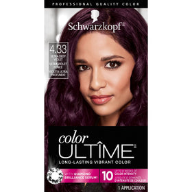 Schwarzkopf Color Ultime Ultra Deep Violet bottle pour for vibrant color at home.