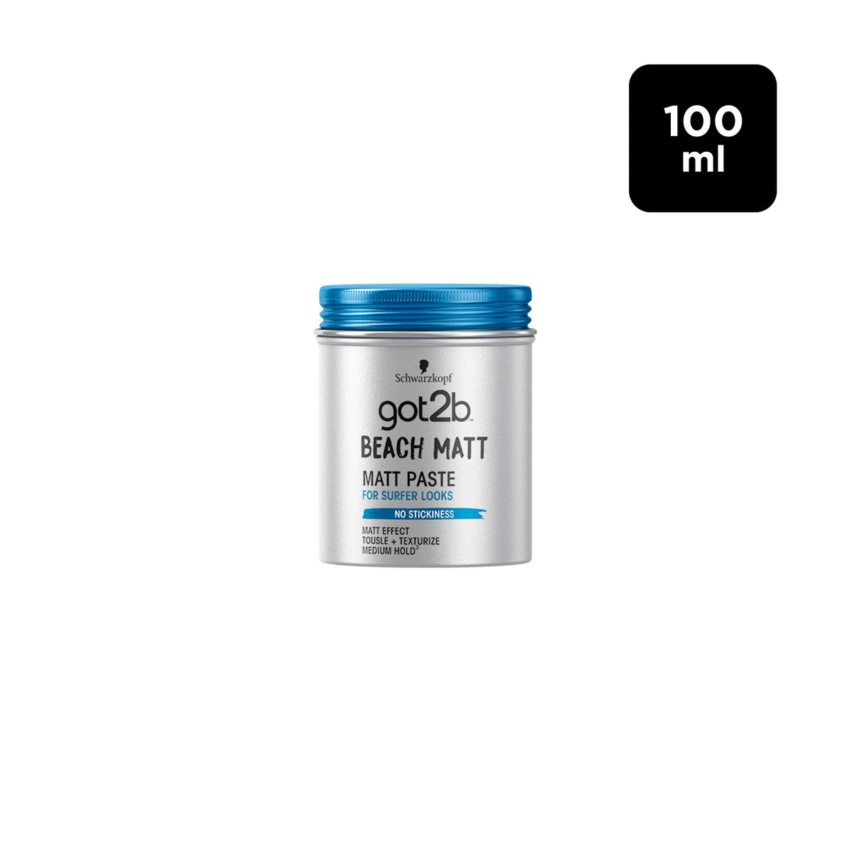 Schwarzkopf got2b Beach Matt paste close-up shows textured hair with natural hold