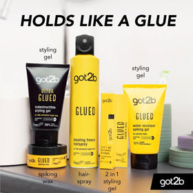 Schwarzkopf Got2b Glued Spiking Glue close up on textured hairstyle.