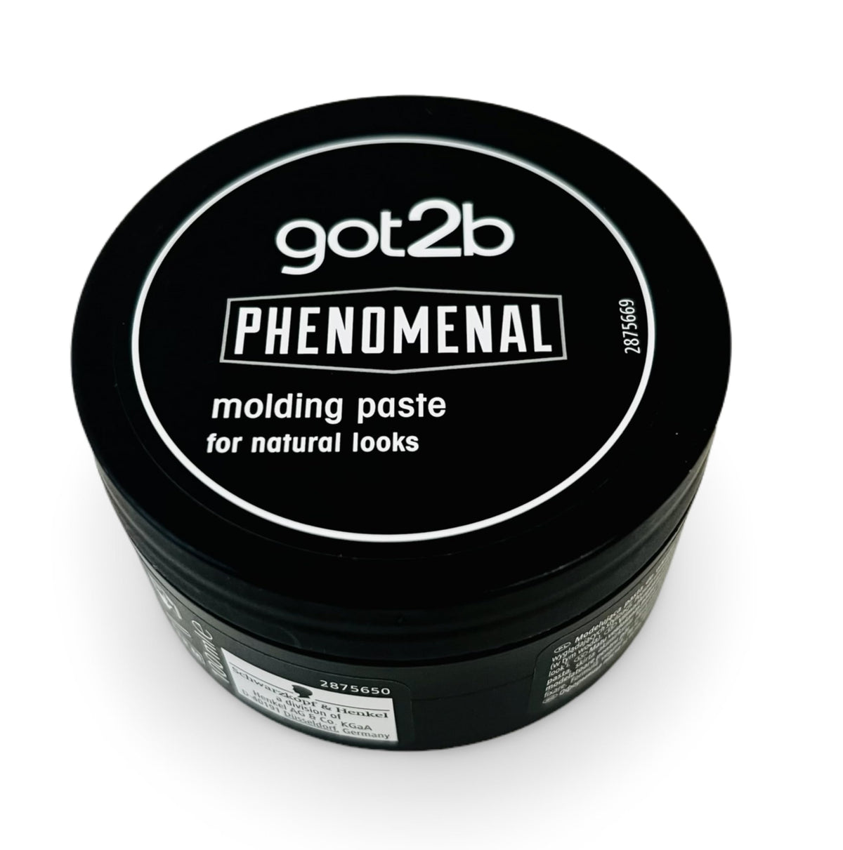 Packaging display of Schwarzkopf got2b Phenomenal Moulding Paste on shelf