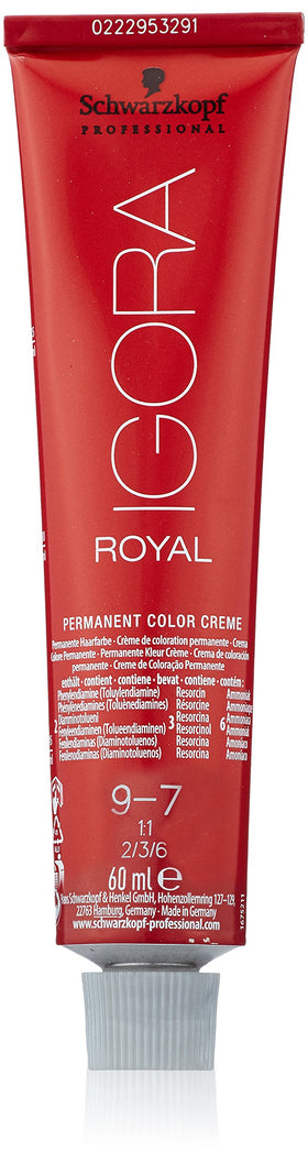 Schwarzkopf IGORA Royal 9-7 color cream ready for even salon-quality blonde results.