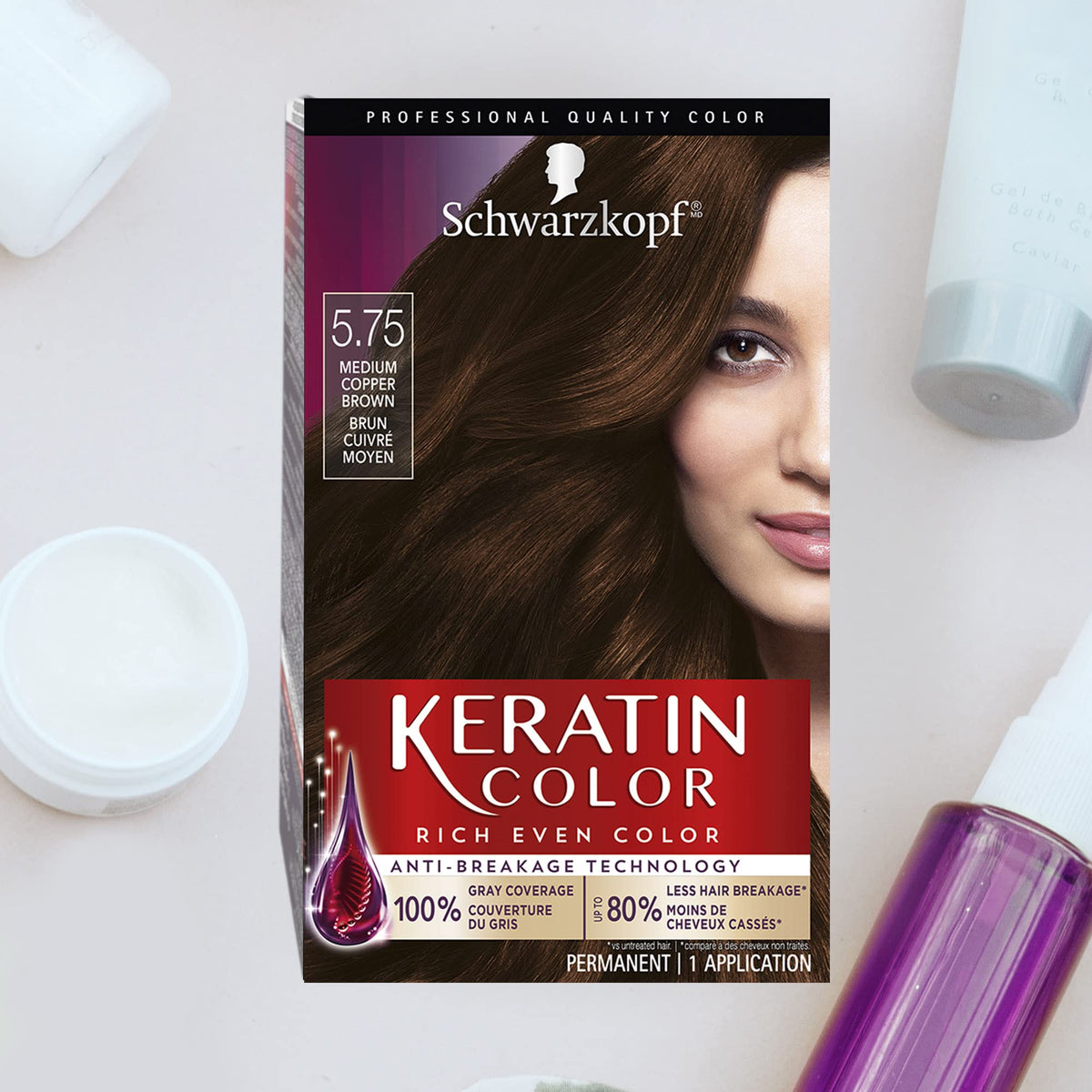 Schwarzkopf Keratin Color bottle reveals rich copper brown pigment