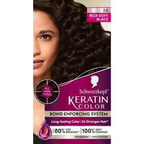 Schwarzkopf Keratin Color rich soft black bottle showing shade and texture
