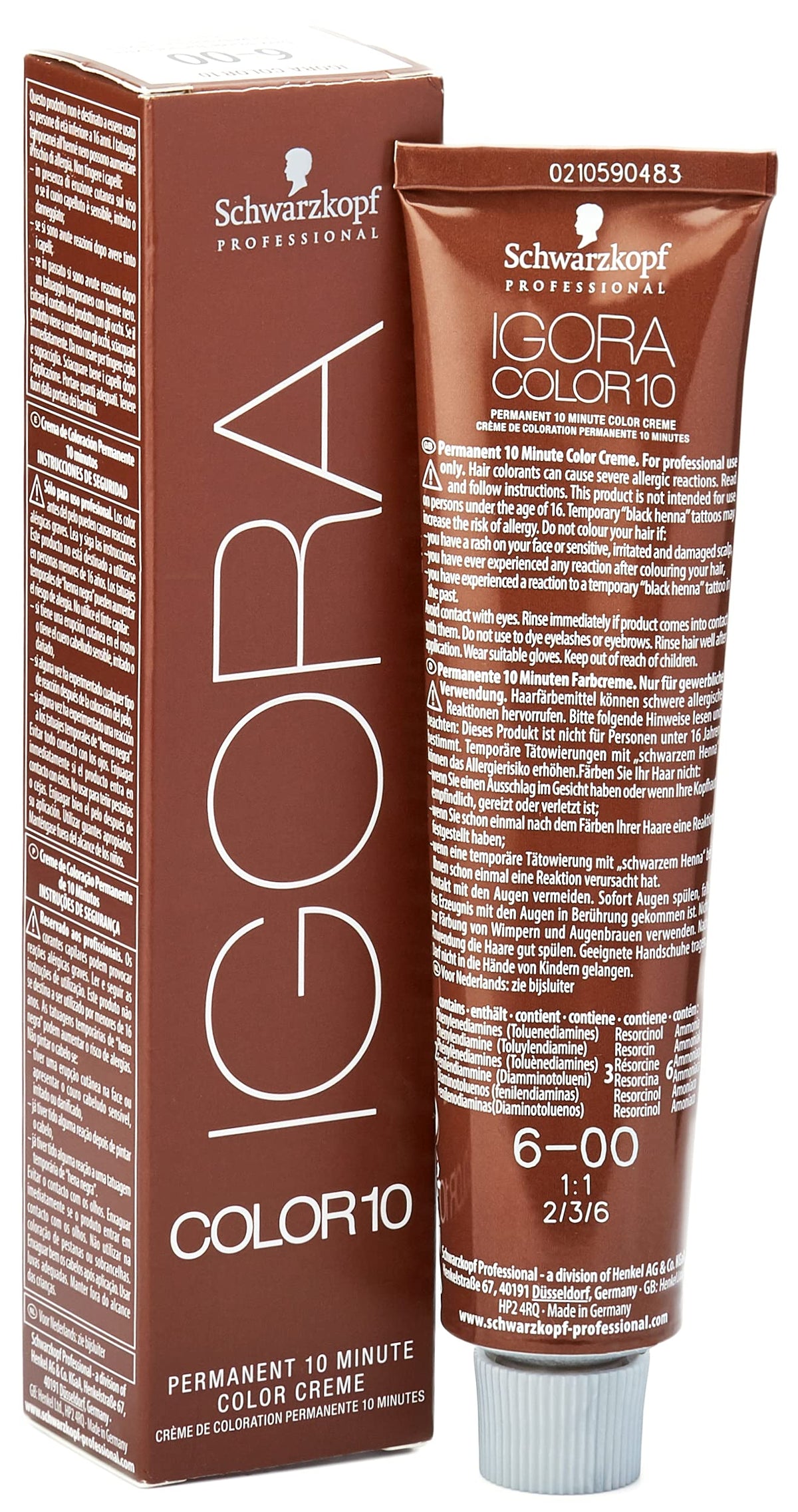 Schwarzkopf Igora Color10 6-00 bottle showing rich brown shade and creamy texture