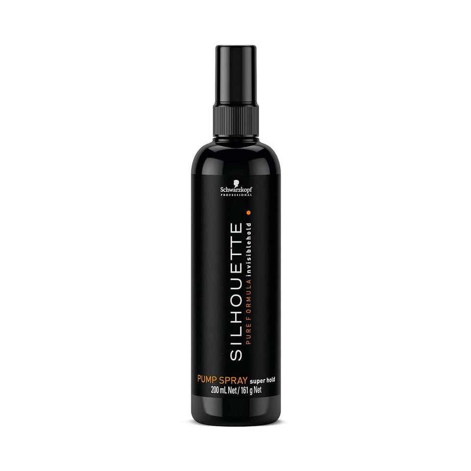 Schwarzkopf Silhouette Super Hold Pumpspray bottle for aerosol-free hold with even distribution.
