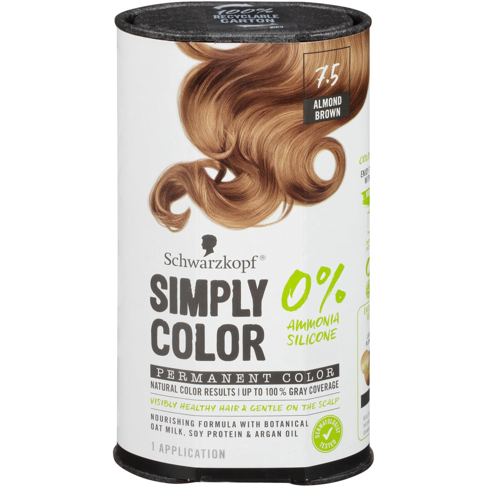 Schwarzkopf Simply Color 7-5 Almond Brown box shows at home color option