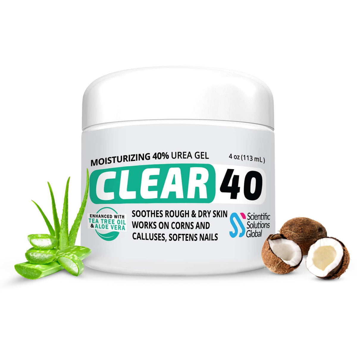 Scientific Solutions Global CLEAR 40 Urea Gel bottle with pump for deep hydration.