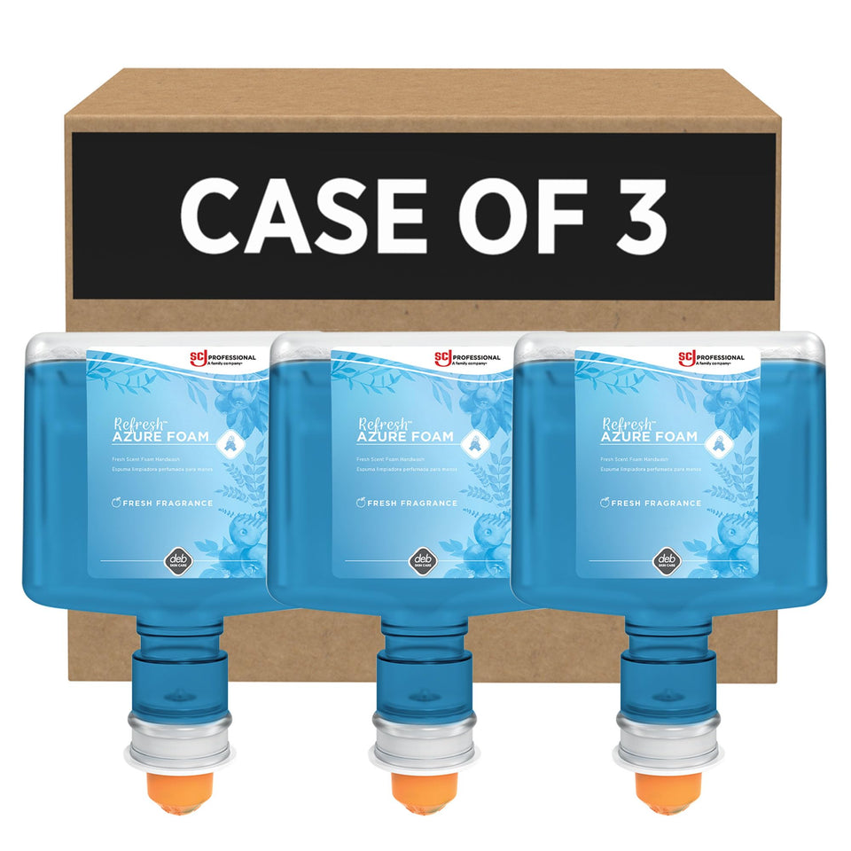 SC Johnson Professional front packaging showing three 1.2 L touch‑free cartridges and benefits