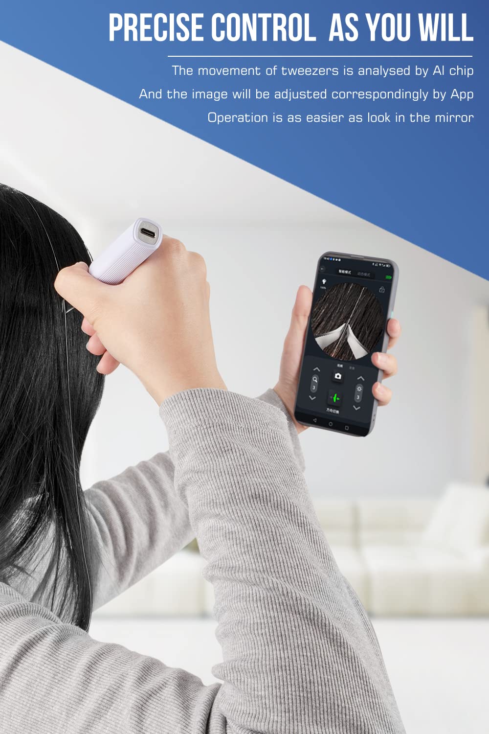 Scopepick tweezer camera real-time view shown on phone for detailed inspection