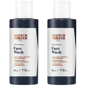 Scotch Porter Restoring Face Wash bottle pouring for gentle cleansing.