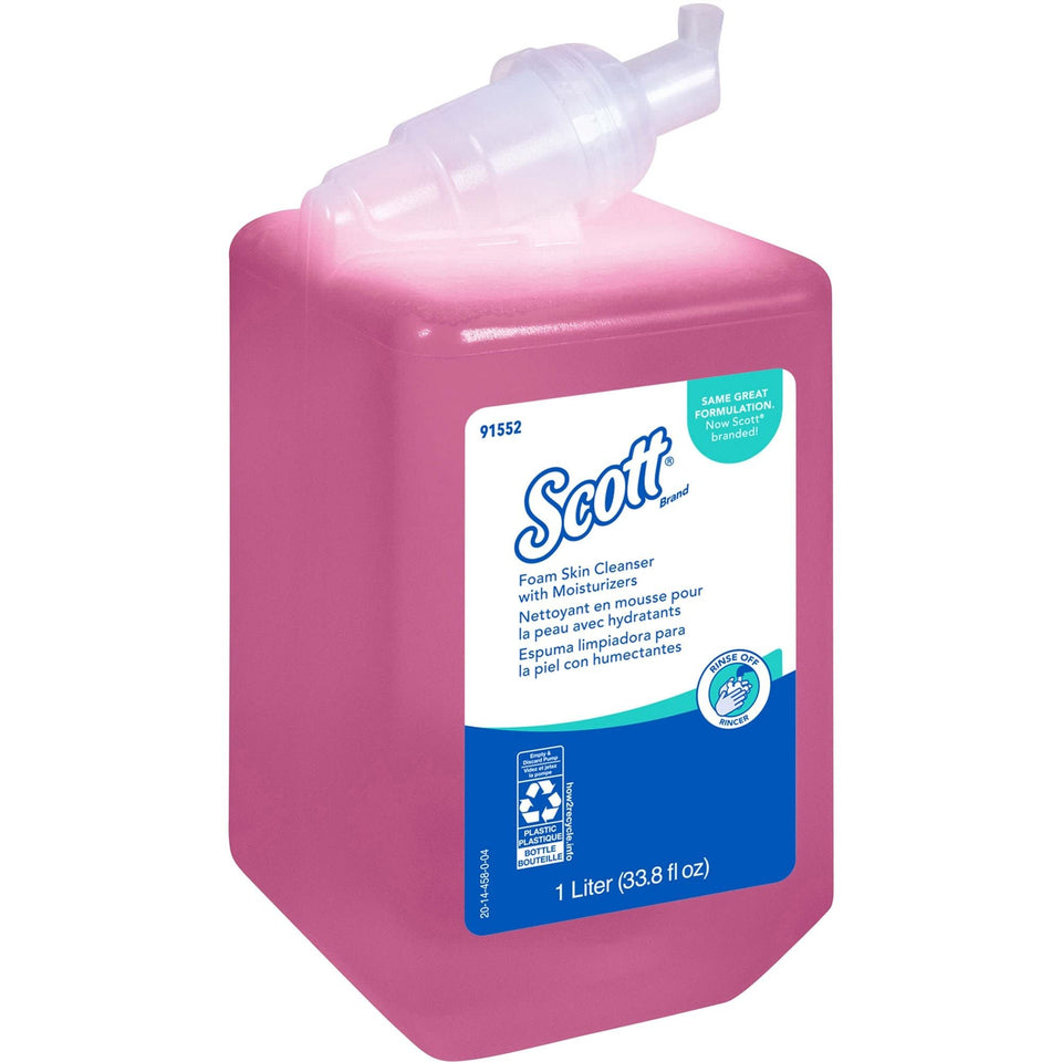Scott Pro foam cleanser bottle with pink moisturizing foam for shared restroom use
