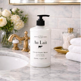 Scottish Fine Soaps Au Lait Cream Hand Wash 25 oz bottle, convenient pump for family use.