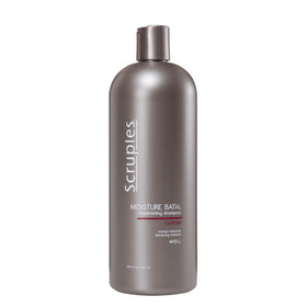 Scruples Moisture Bath Shampoo bottle on a clean shelf, hydration for dry hair.