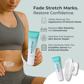 Applying Sculpiflex cream to the thigh area for smoother texture
