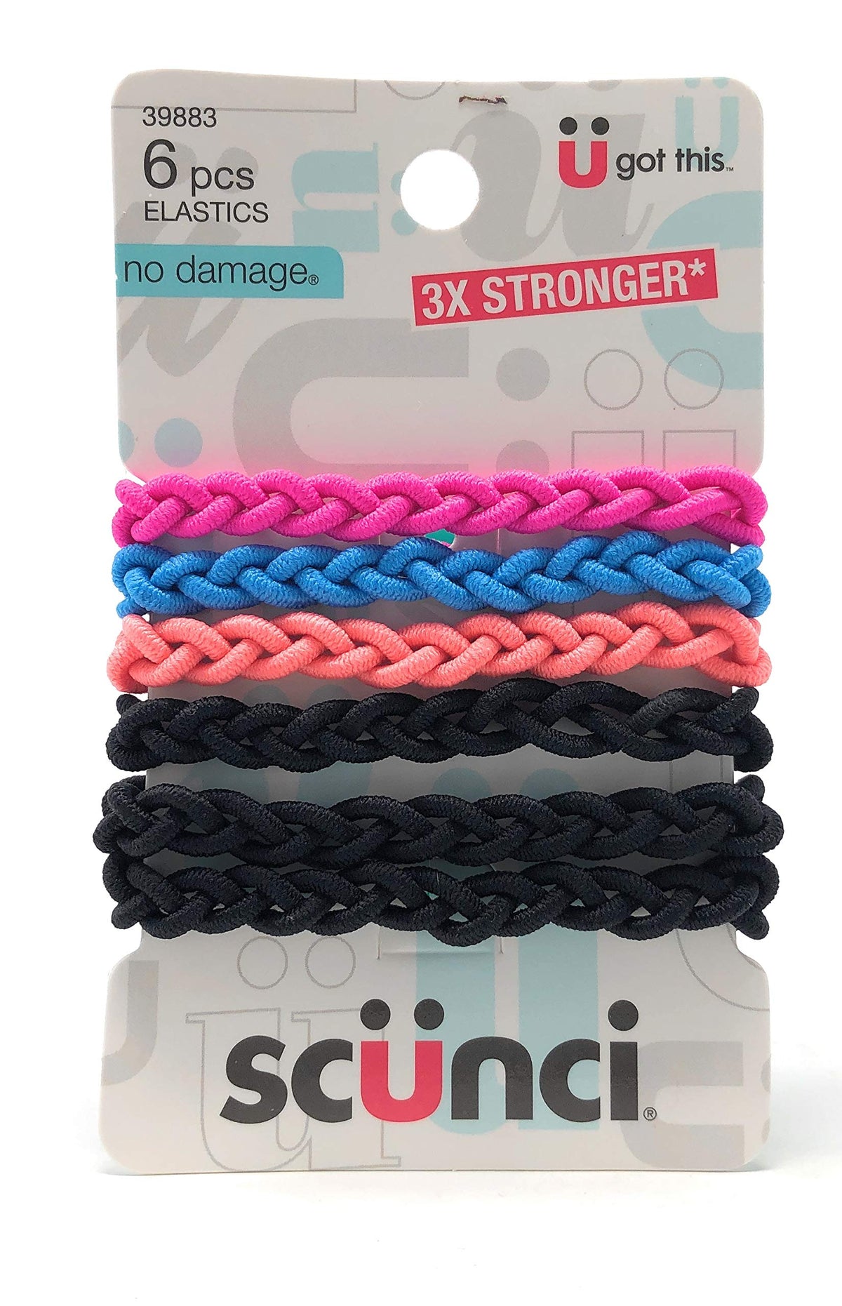 Scunci braided elastics in multicolor close-up highlighting gentle hold