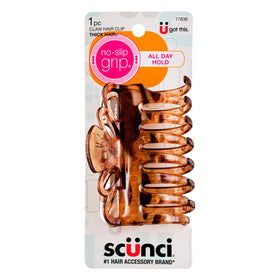 Scunci No Slip Crown Clip close-up showing secure grip for thick hair.