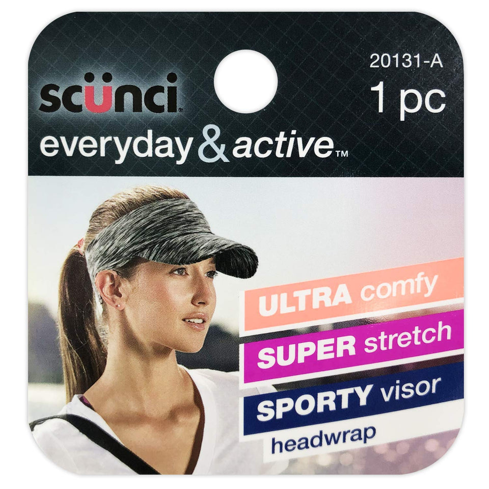 Scunci Sporty Visor Headwrap front view, versatile fit for workouts and daily wear.
