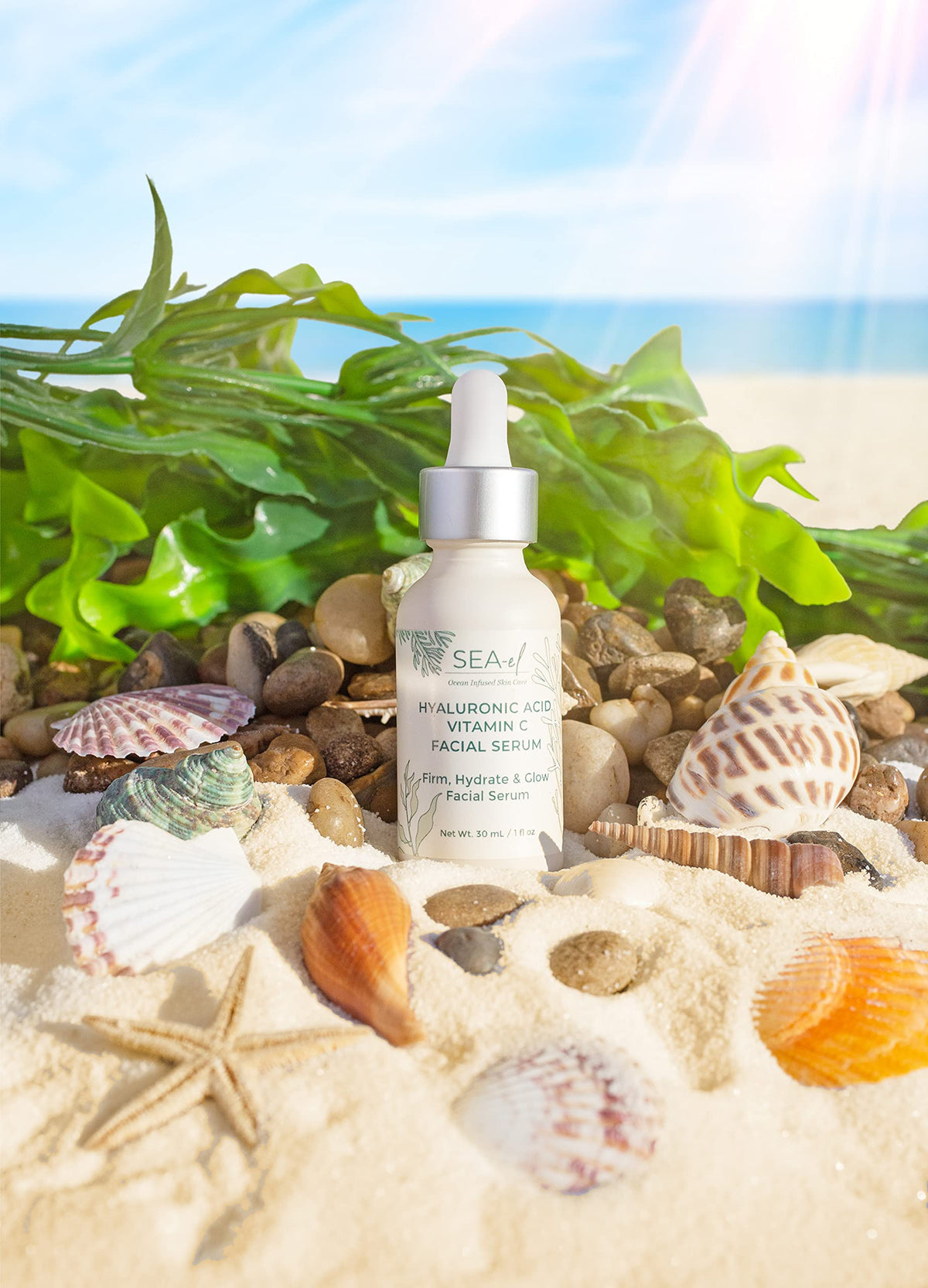 Sea-El bottle on natural wood surface with soft lighting.