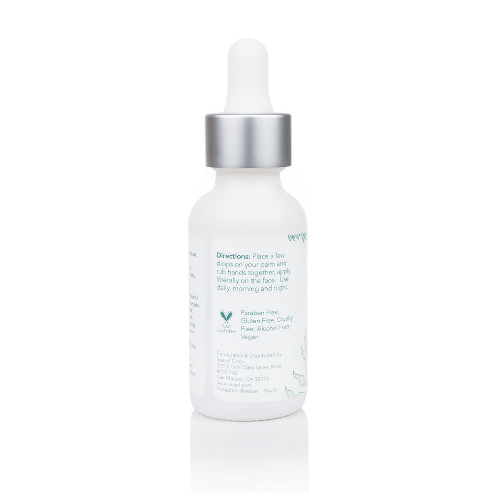 Sea-El serum applied to cheek for dewy hydration and glow.