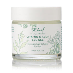 Sea-El Vitamin C Kelp Eye Gel jar closeup shows refreshing hydration.