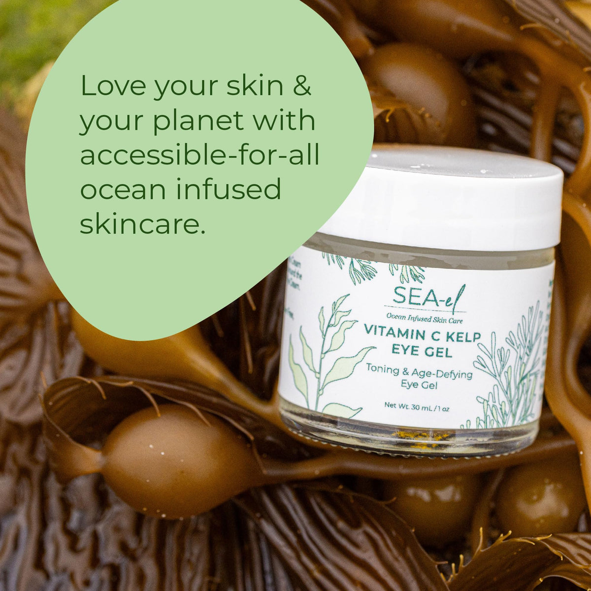 Sea-El Vitamin C Kelp Eye Gel packaging front highlights marine-inspired skincare.