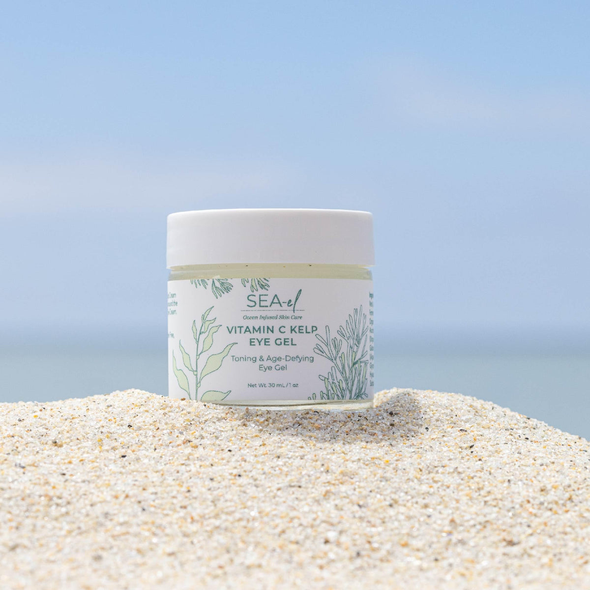 Sea-El Vitamin C Kelp Eye Gel being applied to the under-eye area.