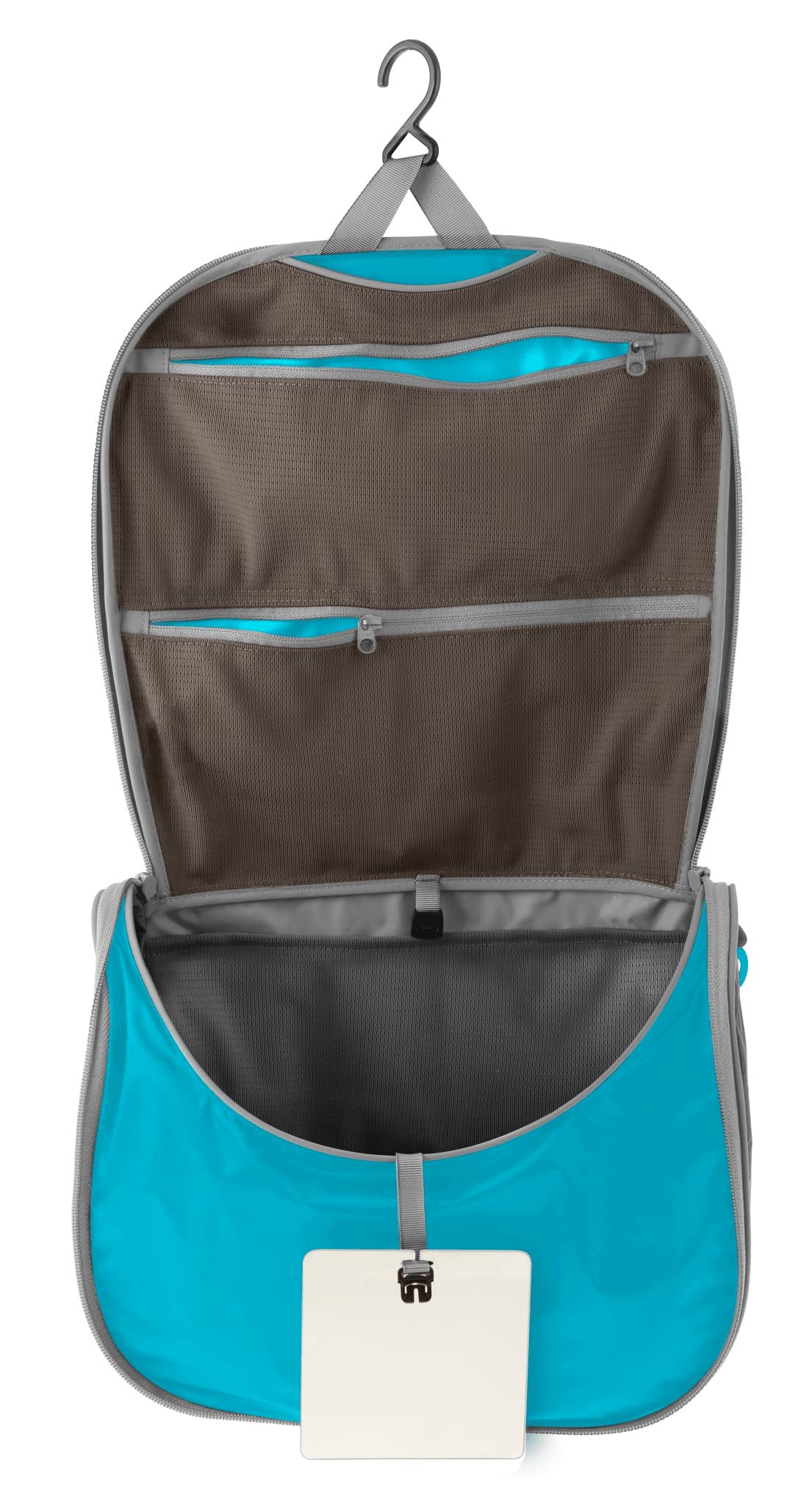 Sea to Summit large hanging toiletry bag in Atoll Blue, front view for organized travel
