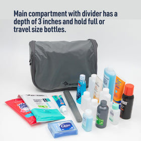 Sea to Summit large hanging toiletry bag in Atoll Blue, mesh pockets for visibility and organization