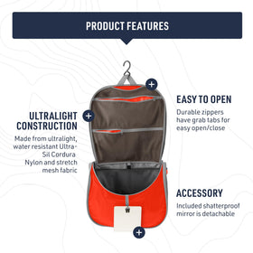 Sea to Summit large hanging toiletry bag in Atoll Blue, stowable hook for hands-free setups