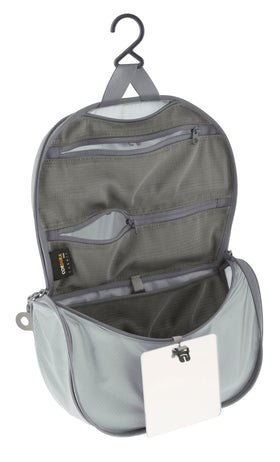 Sea to Summit small-hanging toiletry bag exterior shows ultra-light build for minimalist packing.