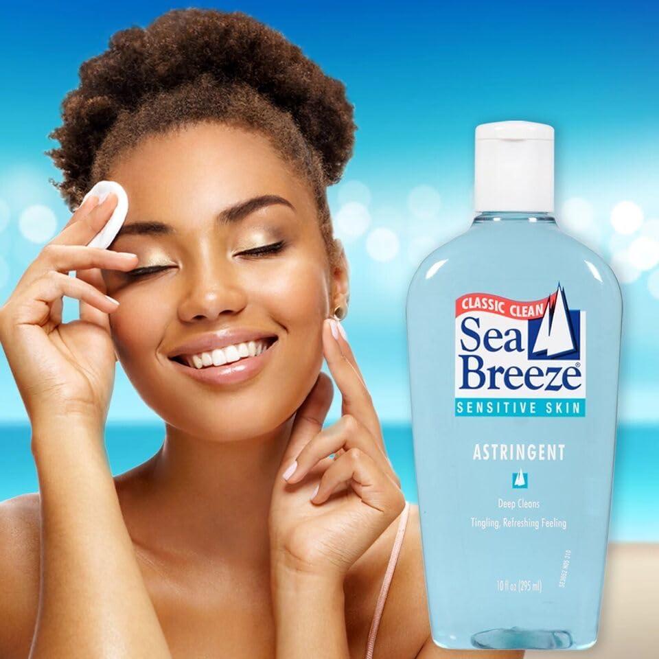 Close-up of Sea Breeze label showing sensitive skin formula.