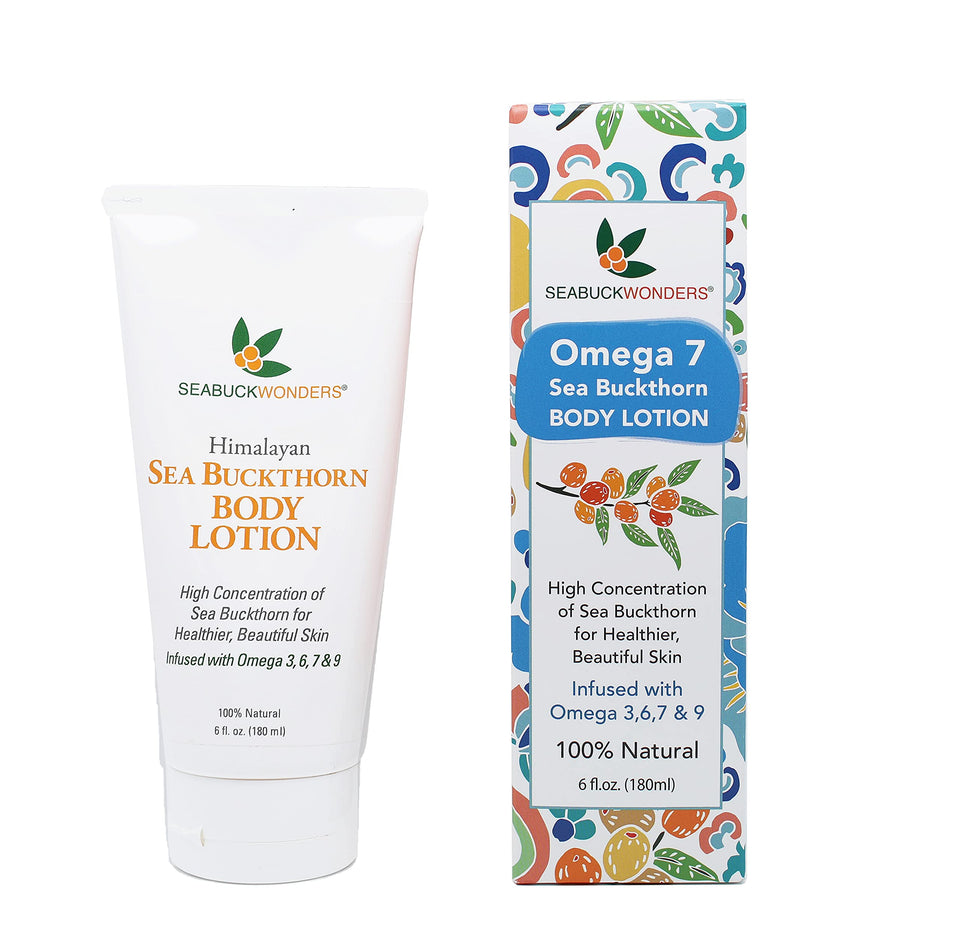 SEABUCKWONDERS Sea Buckthorn Body Lotion bottle provides rich moisture for all skin types