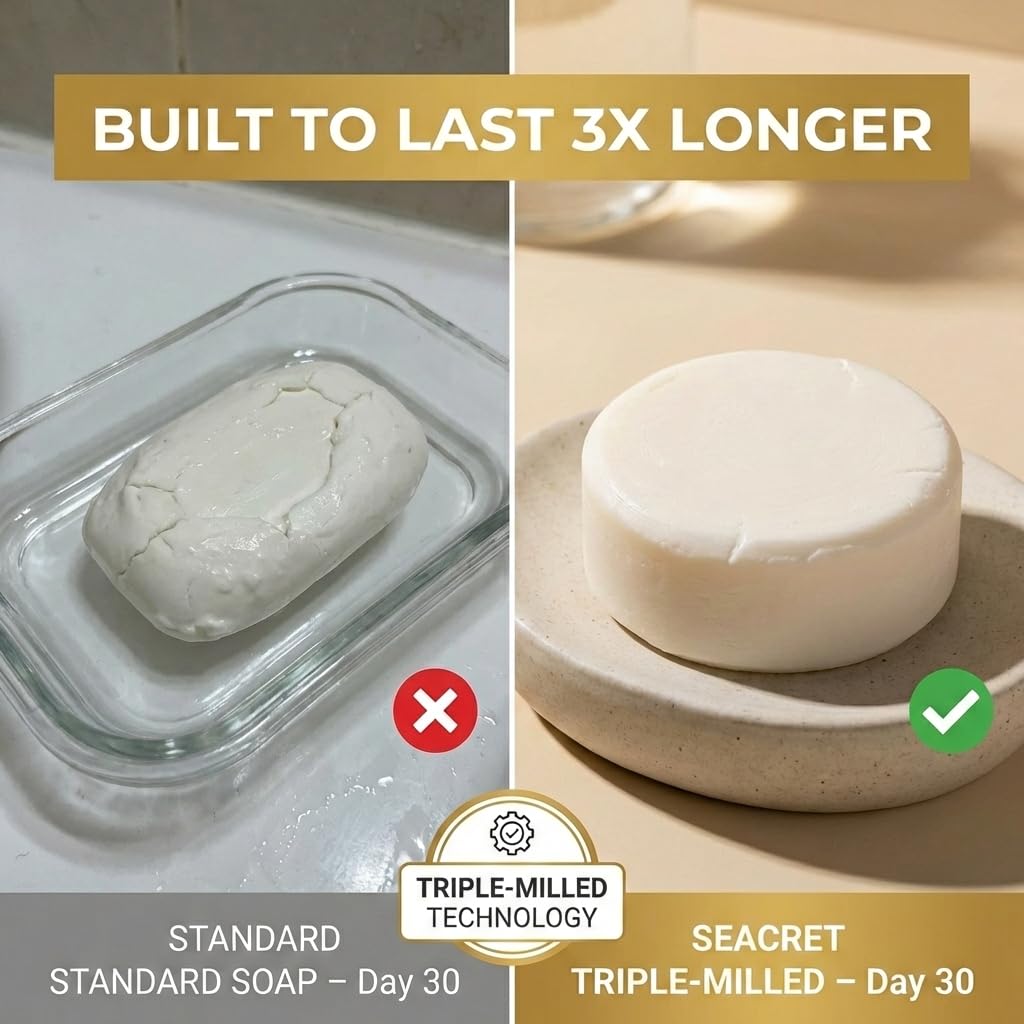 SEACRET almond oil blend demonstrates creamy lather and hydrating cleanse.