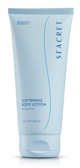 SEACRET Body Lotion bottle closeup shows lightweight hydration and quick absorption.