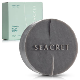 SEACRET Dead Sea Mud Soap Bar hero image shows mineral-rich cleansing for normal to oily skin.