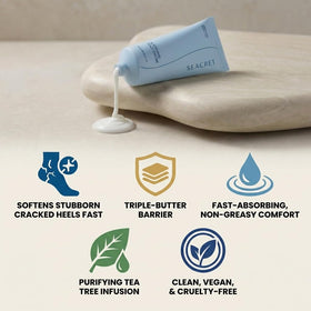 SEACRET Dead Sea Foot Cream with tea tree oil refreshes feet and neutralizes odors.