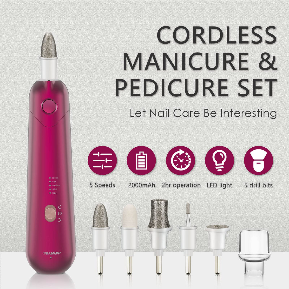 SEAMIND led-light nail file closeup for precise shaping and polishing.