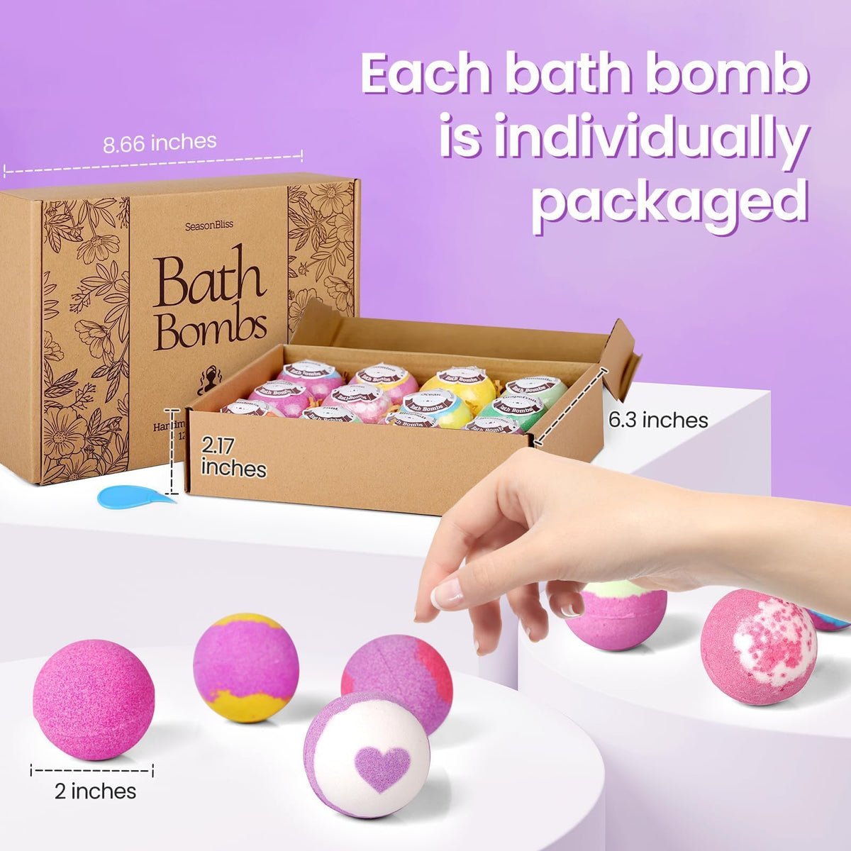 SeasonBliss bath bomb chamomile promotes calm in water.