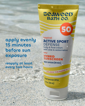 Aloe and watermelon provide moisture on sun-exposed skin.