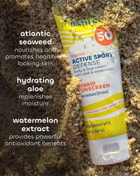 Close-up of Seaweed Bath Co. SPF50 texture for smooth, non-greasy protection.