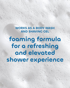 Pouring Seaweed Bath Co. Detox Body Wash shows rich lather for shaving.