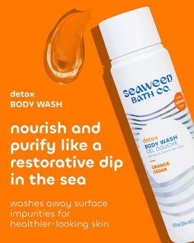 The Seaweed Bath Co Detox Body Wash orange cedar bottle shows an uplifting aroma.