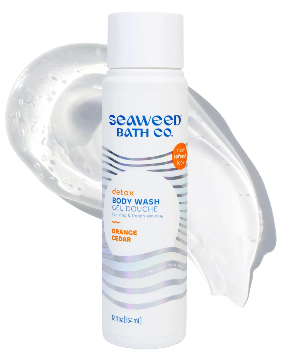 The Seaweed Bath Co Detox Body Wash orange cedar foam for a refreshing, hydrating cleanse.