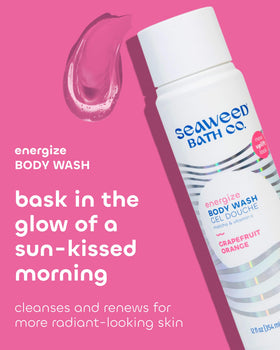 Seaweed Bath Co. Energize label close-up highlighting vegan cruelty-free formula