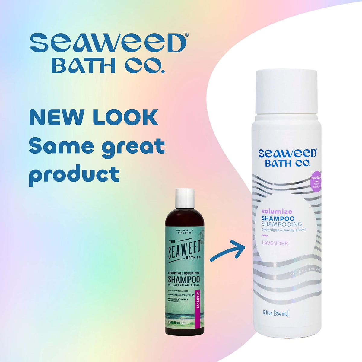 Seaweed Bath Co. Volumize Lavender Shampoo bottle pour highlights a calming daily wash