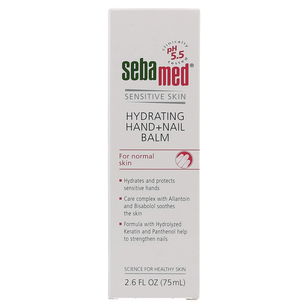 Allantoin and vitamin B5 ingredients promote soothing hydration in Sebamed balm.