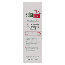 Allantoin and vitamin B5 ingredients promote soothing hydration in Sebamed balm.
