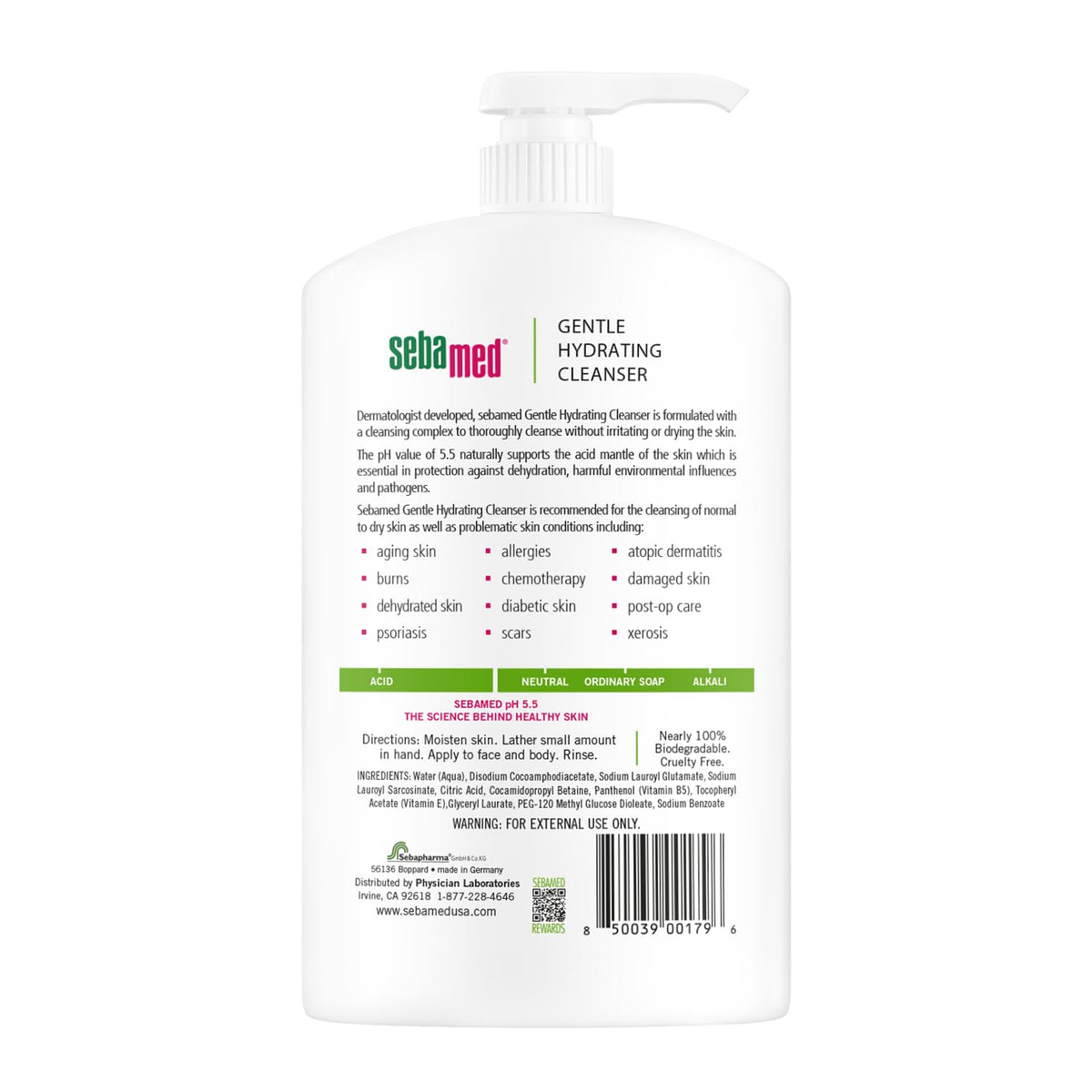 Close-up of SEBAMED fragrance-free cleanser pump bottle for mild daily cleansing