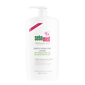 SEBAMED fragrance-free gentle hydrating lotion bottle showing 1 L size for sensitive skin